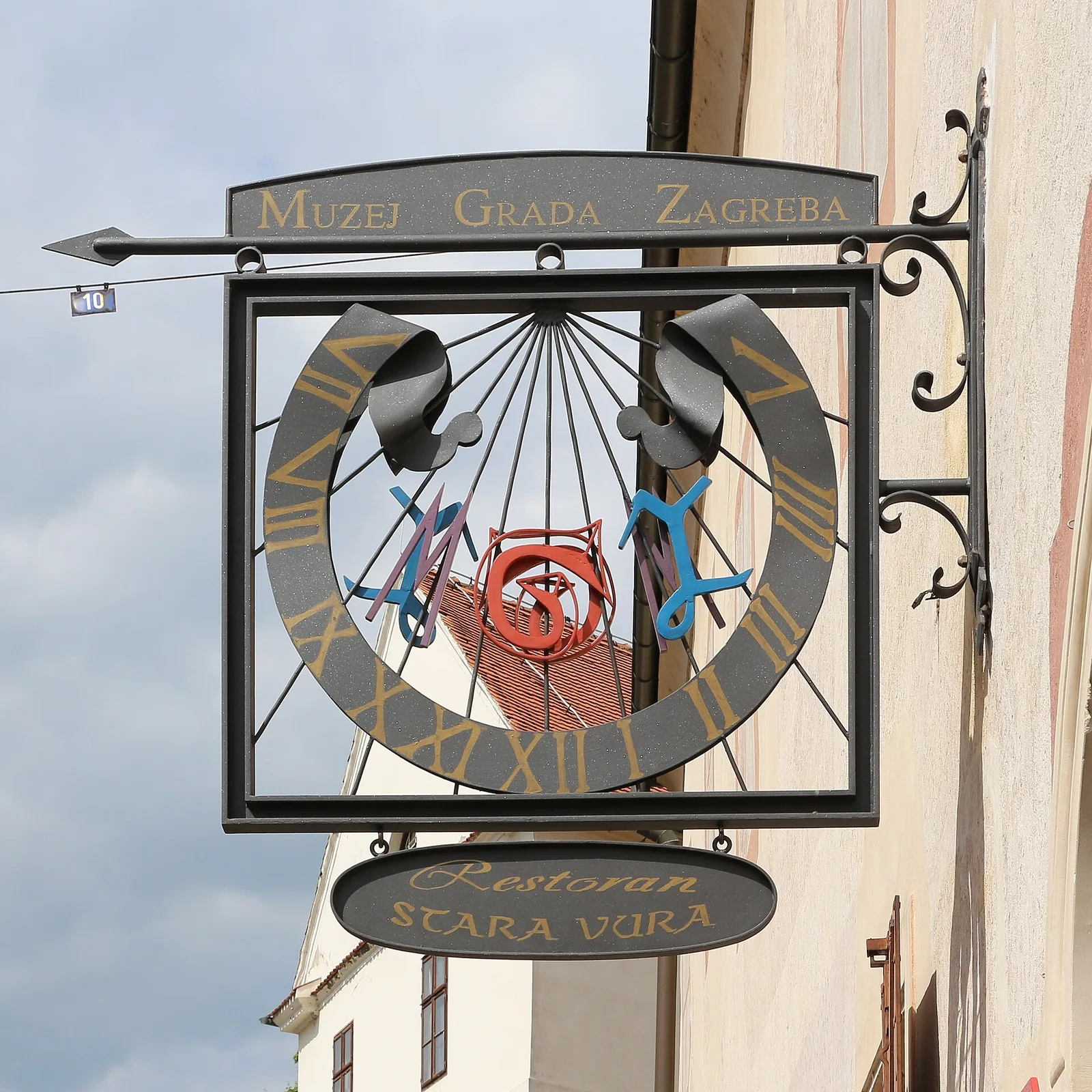 Decorative wrought-iron Zagreb City Museum sign on Opaticka Street