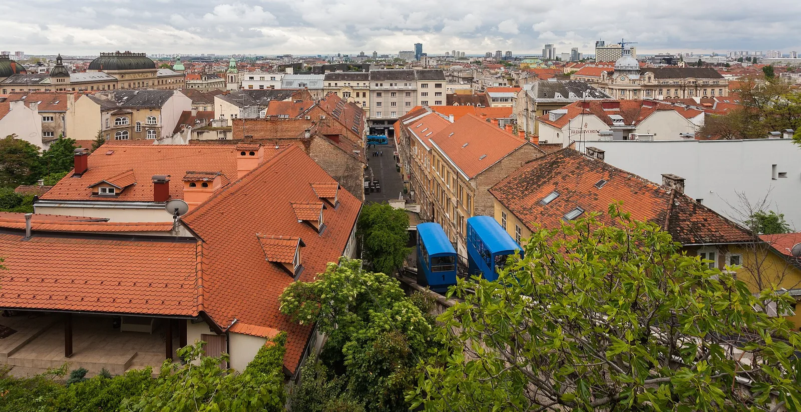 Red-roofed Zagreb cityscape seen from the Upper Town funicular area