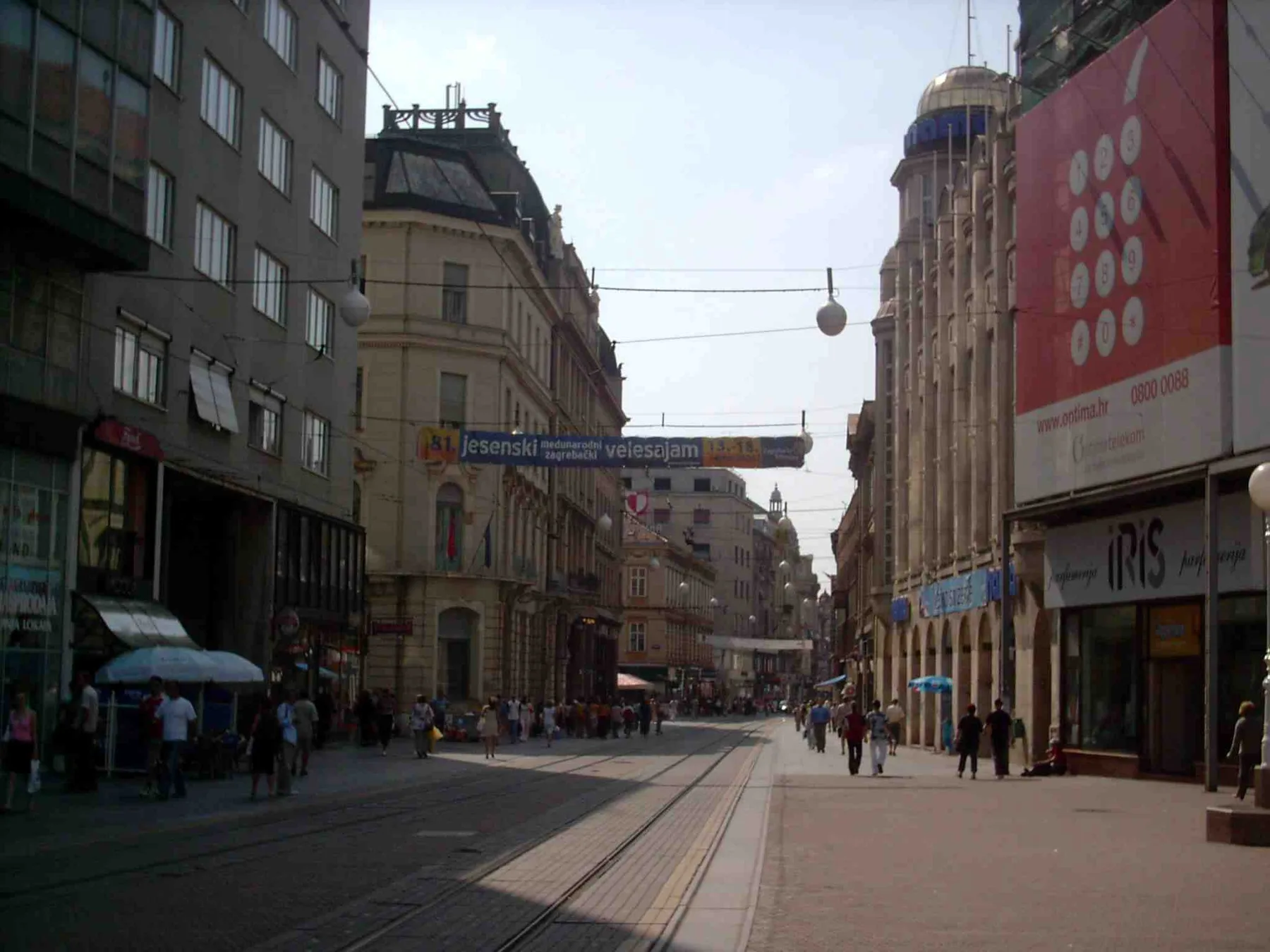 Central Ilica street axis with pedestrians, tram rails and mixed-period buildings