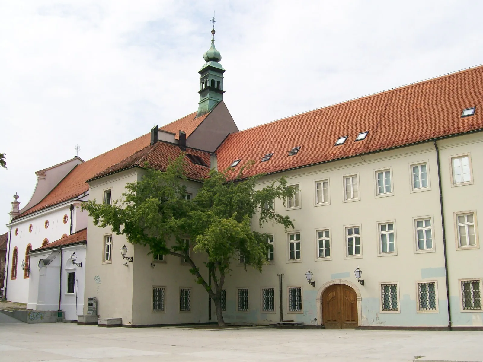 White former monastery facade of Klovicevi Dvori Gallery in Upper Town