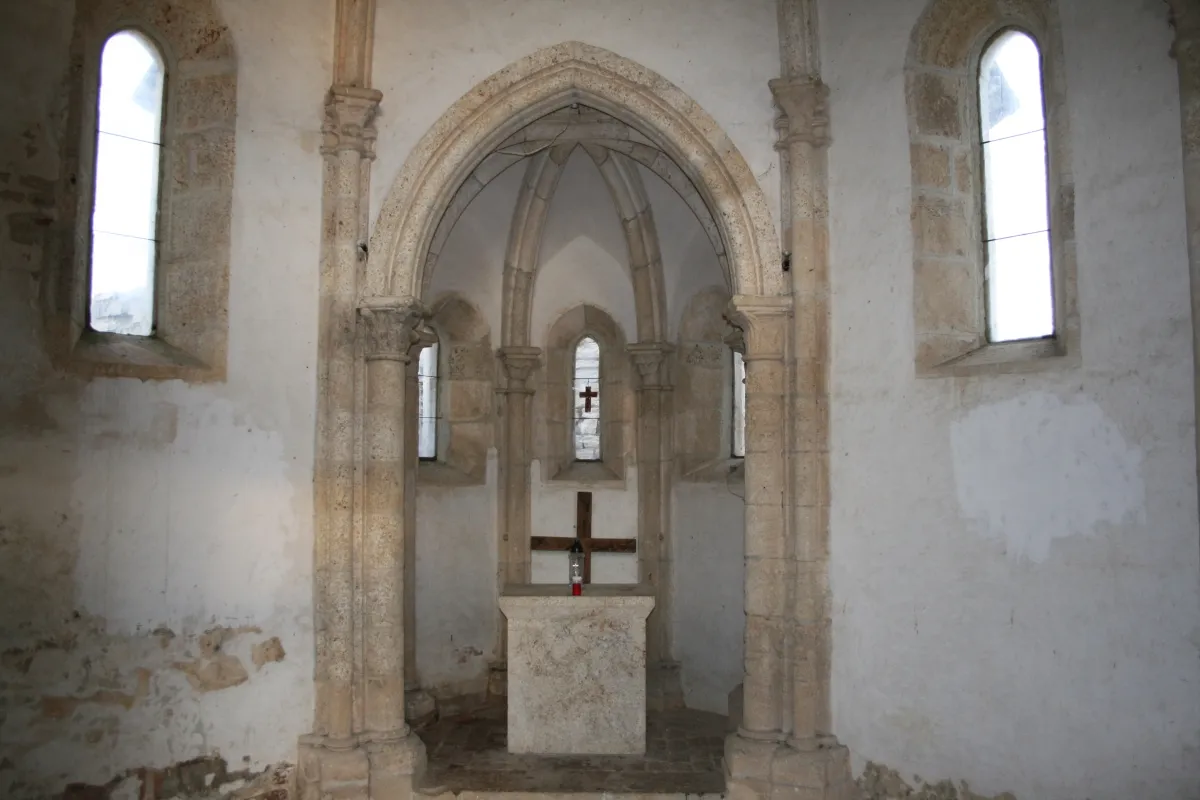 Gothic arches and altar inside the conserved Medvedgrad chapel