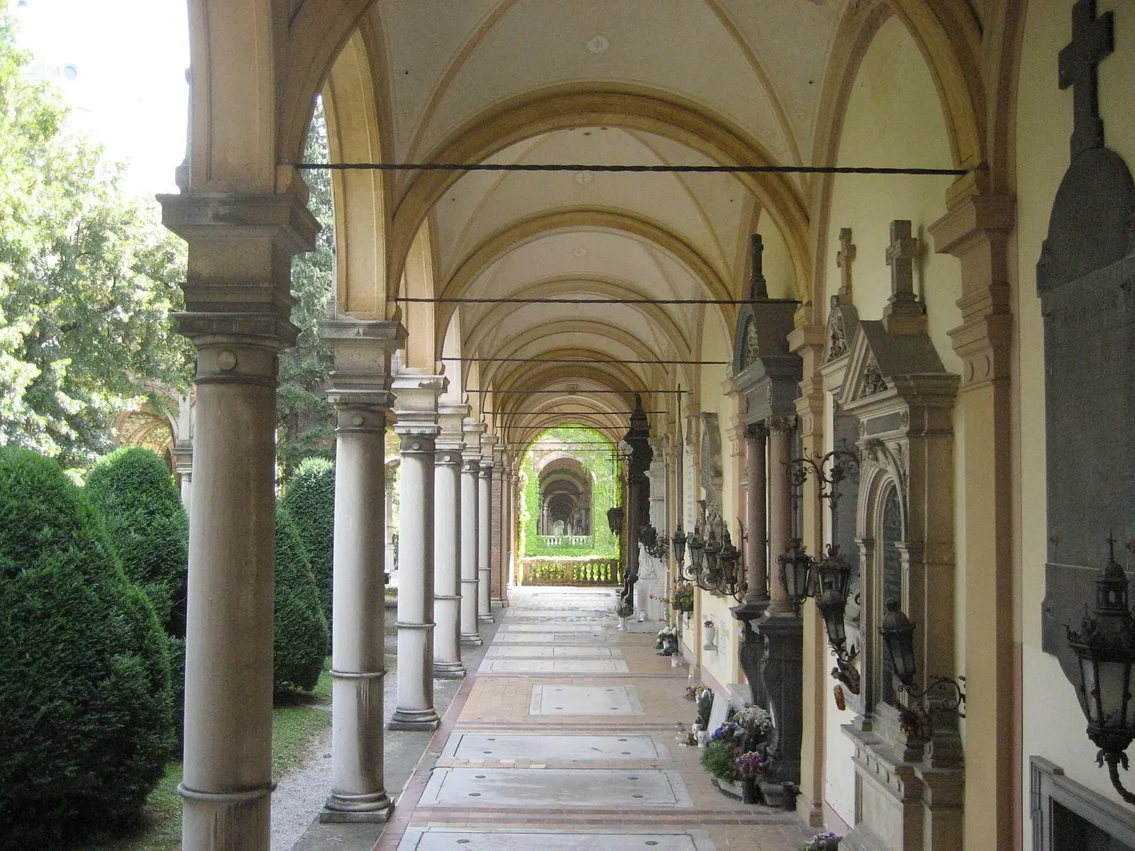 Long vaulted arcade inside Mirogoj Cemetery in Zagreb