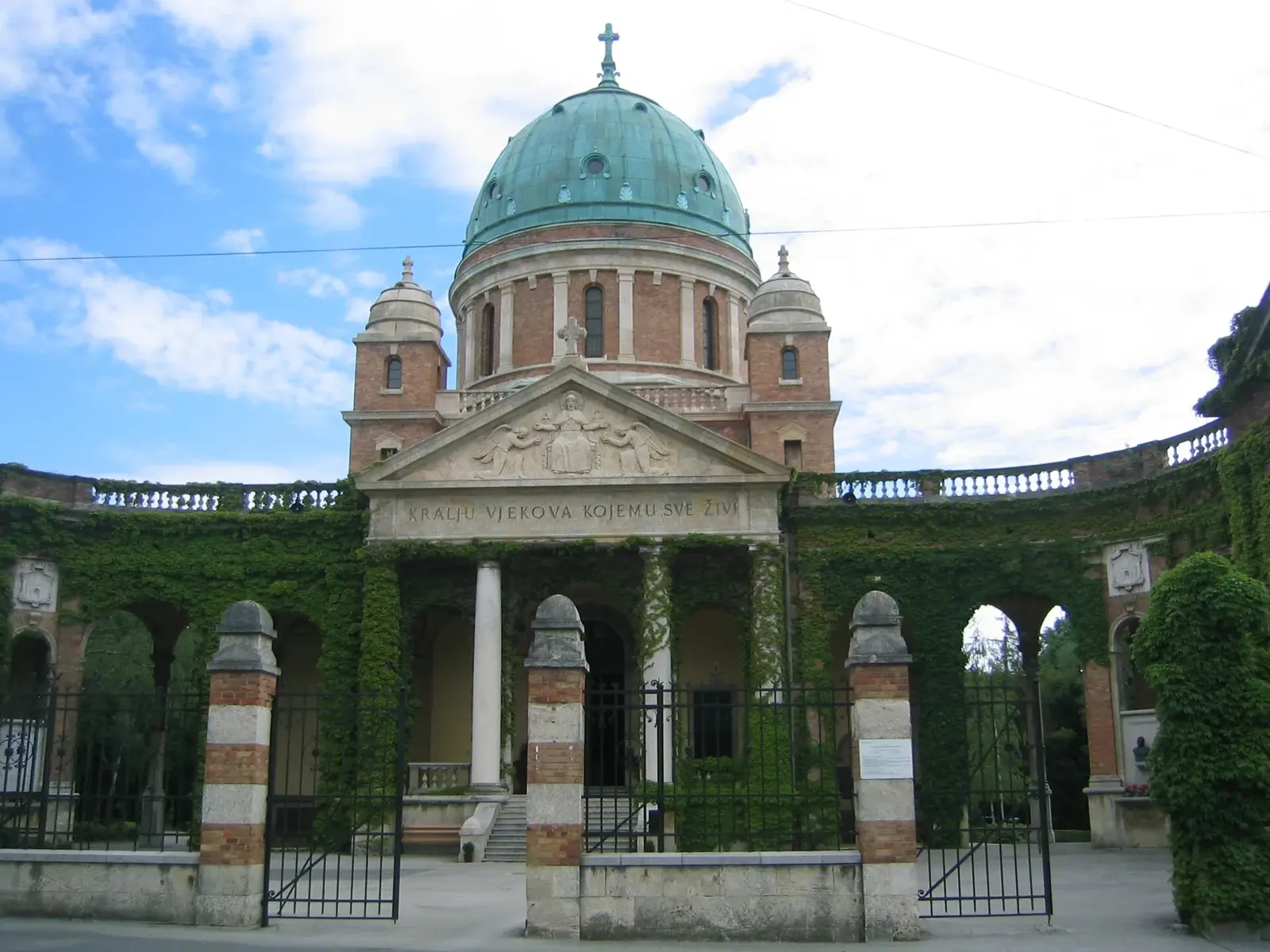 Mirogoj Cemetery entrance chapel and arcaded frontage in Zagreb