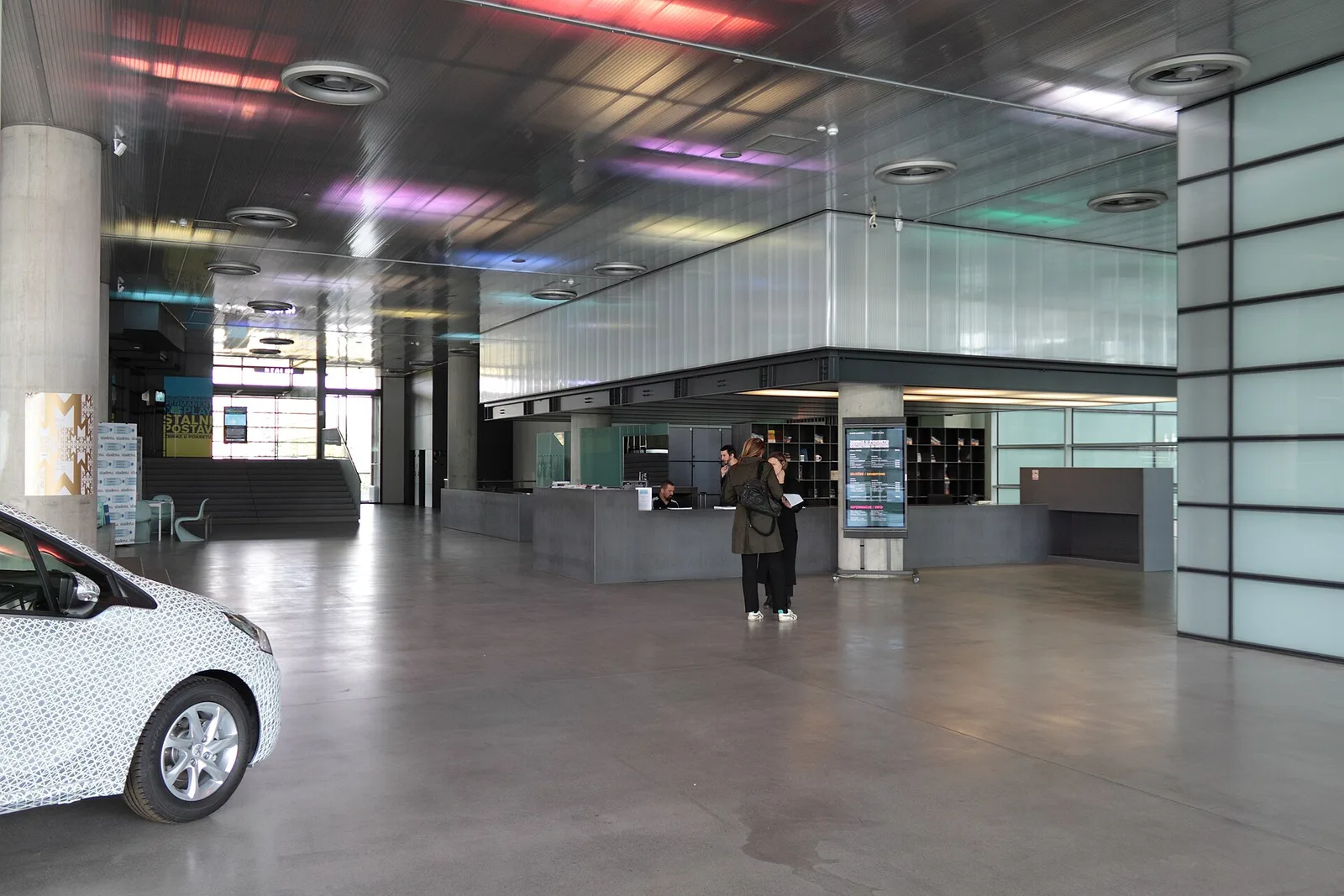 Large entrance hall and information desk inside the Museum of Contemporary Art Zagreb