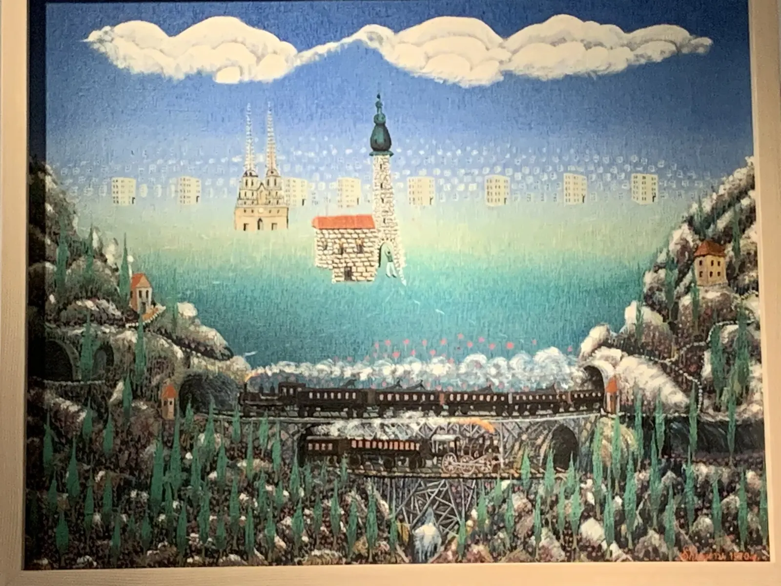 Winter cityscape painting at Croatian Museum of Naive Art