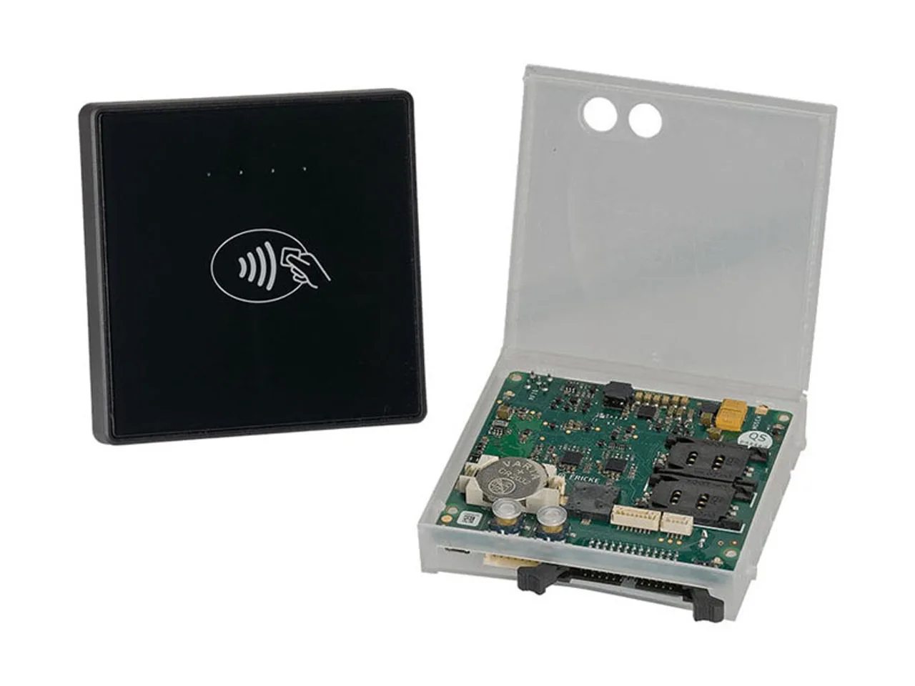 Contactless payment card resting on a payment terminal