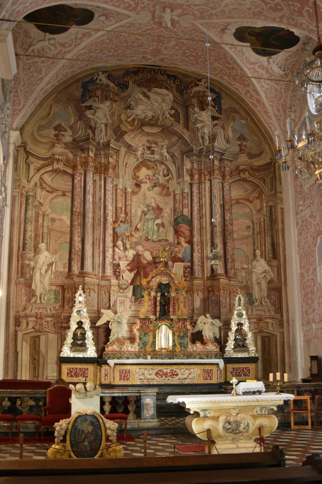 Ornate Baroque altar inside St Catherine Church Zagreb in 2018