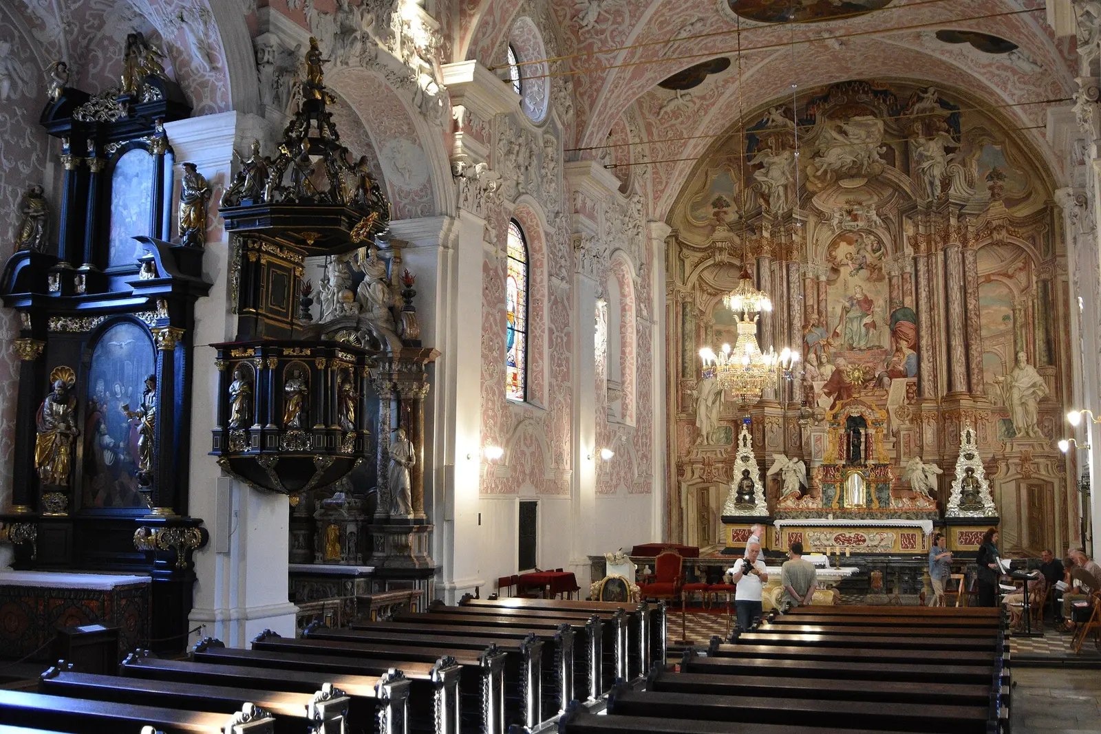 Baroque nave and pulpit inside St Catherine Church before earthquake damage