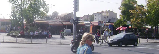 Trešnjevka Market viewed across Ozaljska with stalls and local traffic
