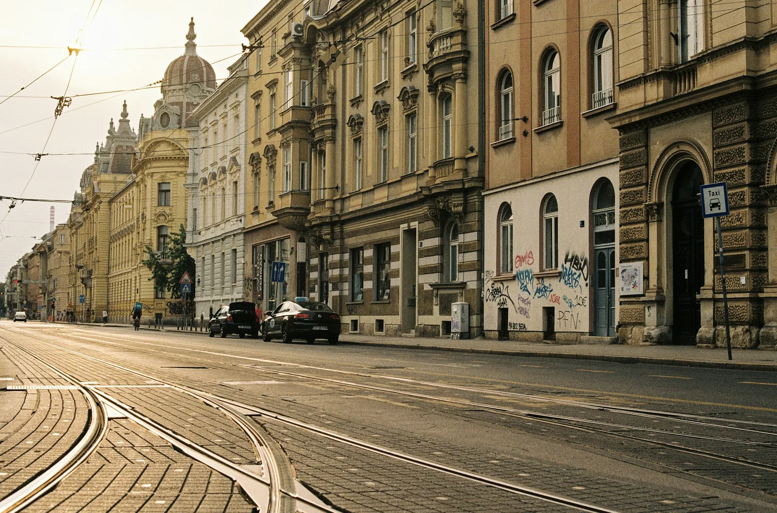 Lower Town Zagreb architecture lining a tram corridor