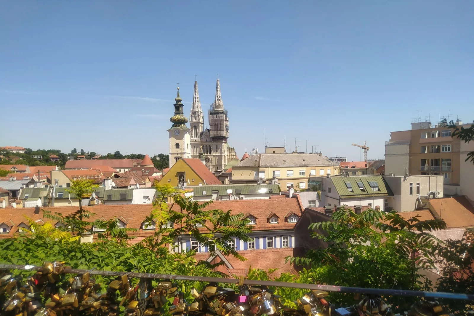 Zagreb Cathedral’s twin spires rising above Kaptol and the old roofs